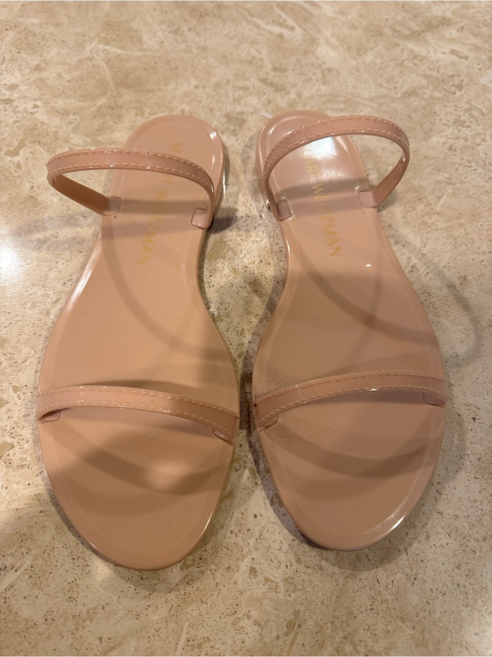 Stuart Weitzman Blush Patent Two-Strip Sandals